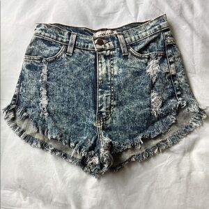 Vibrant Faded Blue Frayed Jean Shorts